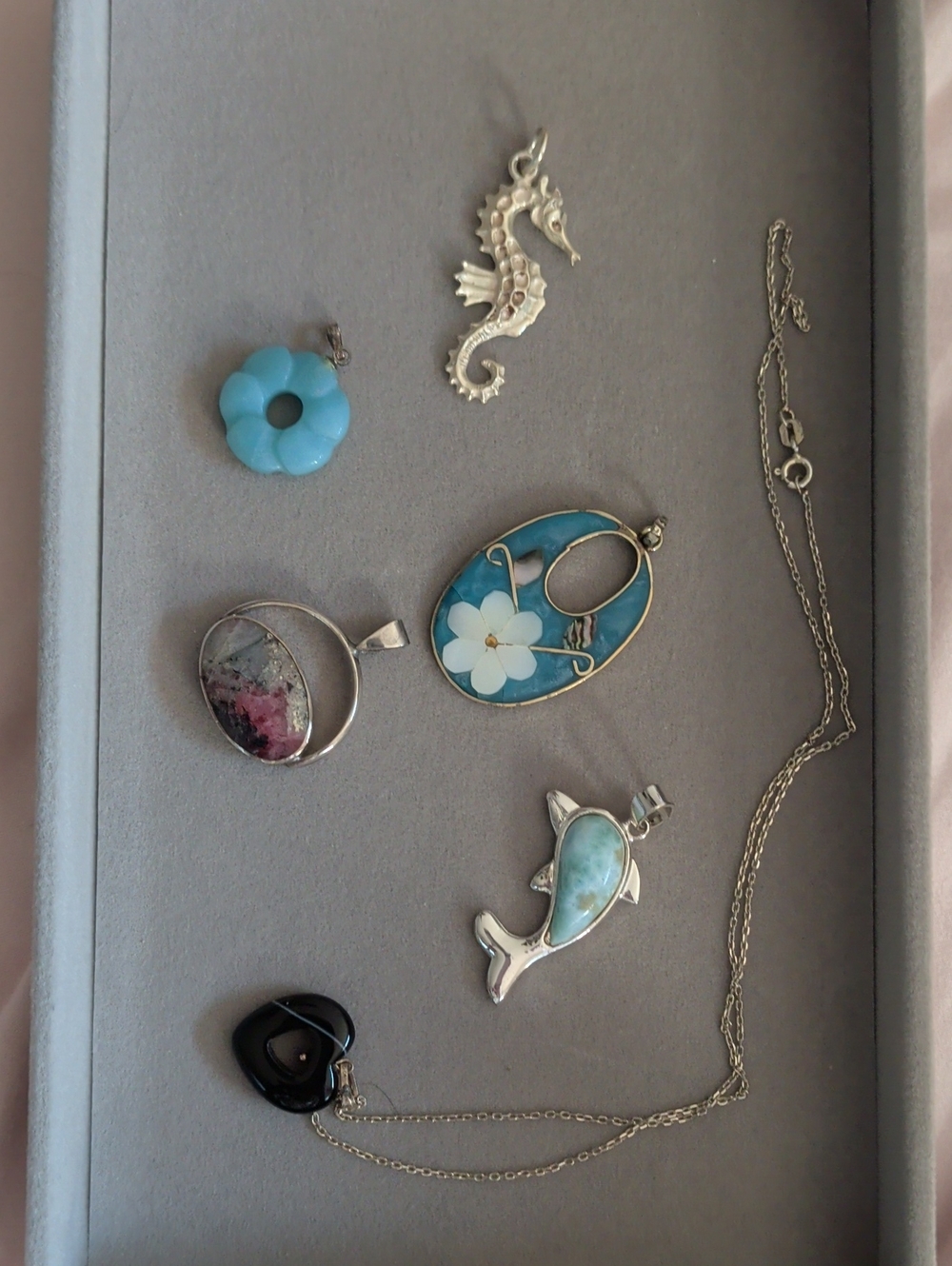 Sterling Silver Bundle Turquoise Dolphin Pendant Necklace - Blue Etc.